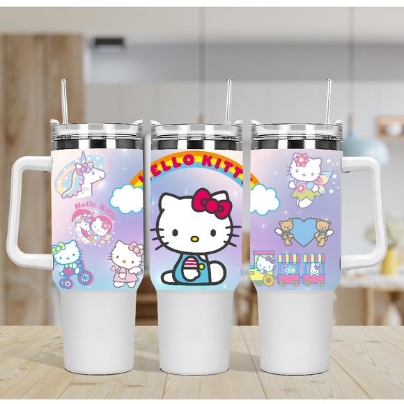 Custom 40 oz Tumbler Cartoon Kawaii Hello Kitty, Pink Kitty, Pink Cat Tumbler 40 - Picture 6 of 7